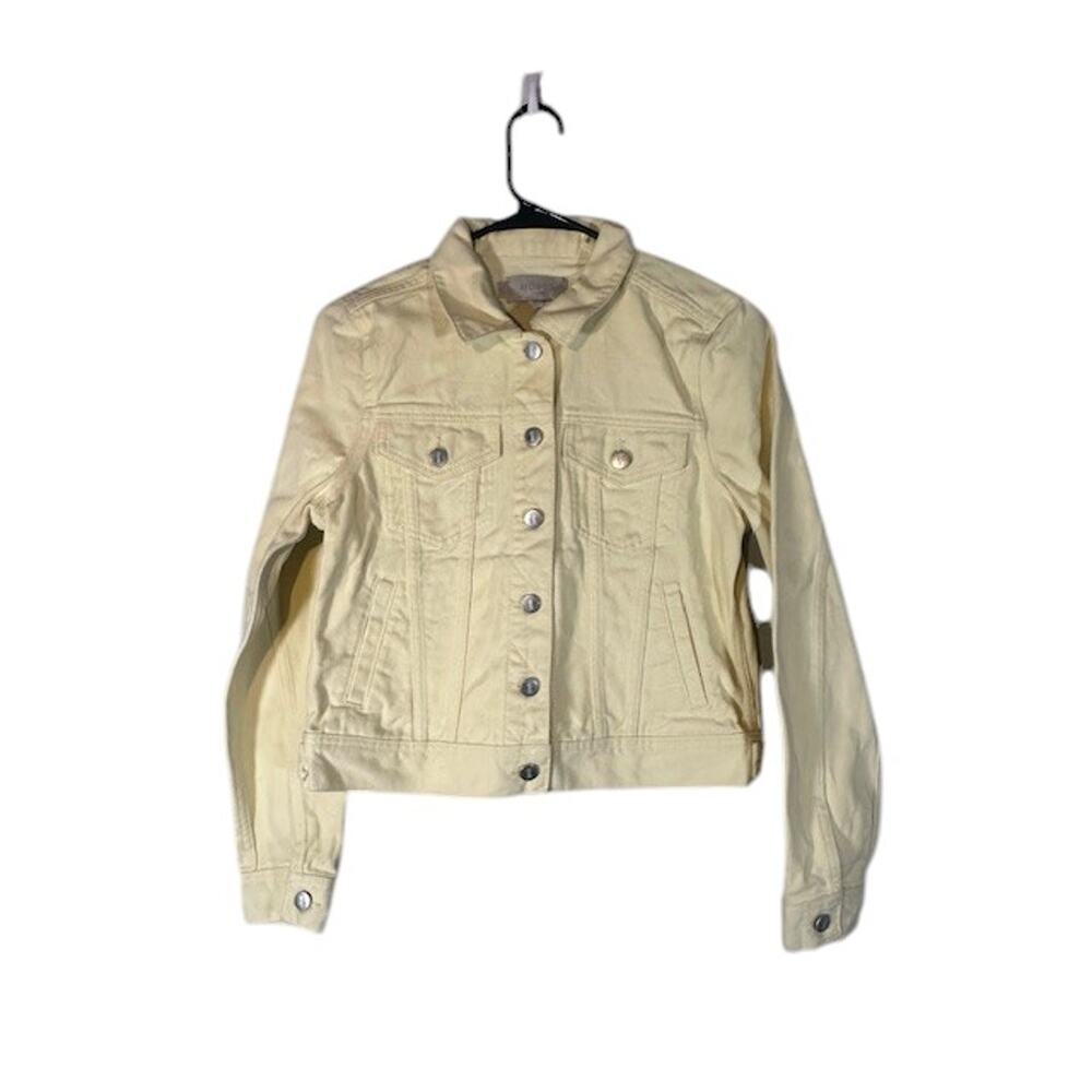HOBBS London Women’s Pale Yellow Miriam Button-Front Denim Jean Jacket Size 6
